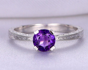 1.25 Carat Round Amethyst Solitaire Migraine Engagement Ring in White Gold