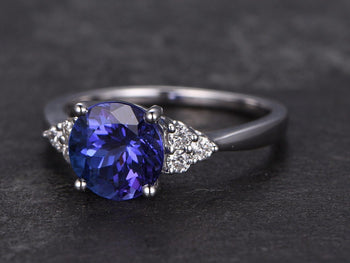 1.50 Carat Round Cut Tanzanite Diamond Ball Prong Engagement Ring in White Gold