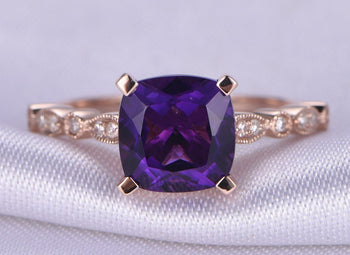 1.50 Carat Cushion Amethyst and Diamond Art Deco Engagement Ring in Rose Gold