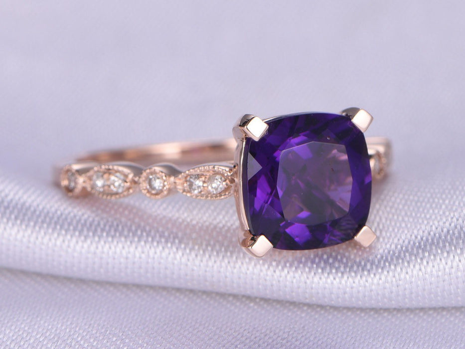 1.50 Carat Cushion Amethyst and Diamond Art Deco Engagement Ring in Rose Gold