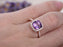 Big 1.50 Carat Cushion Amethyst and Diamond Halo Half Eternity Engagement ring in Rose Gold
