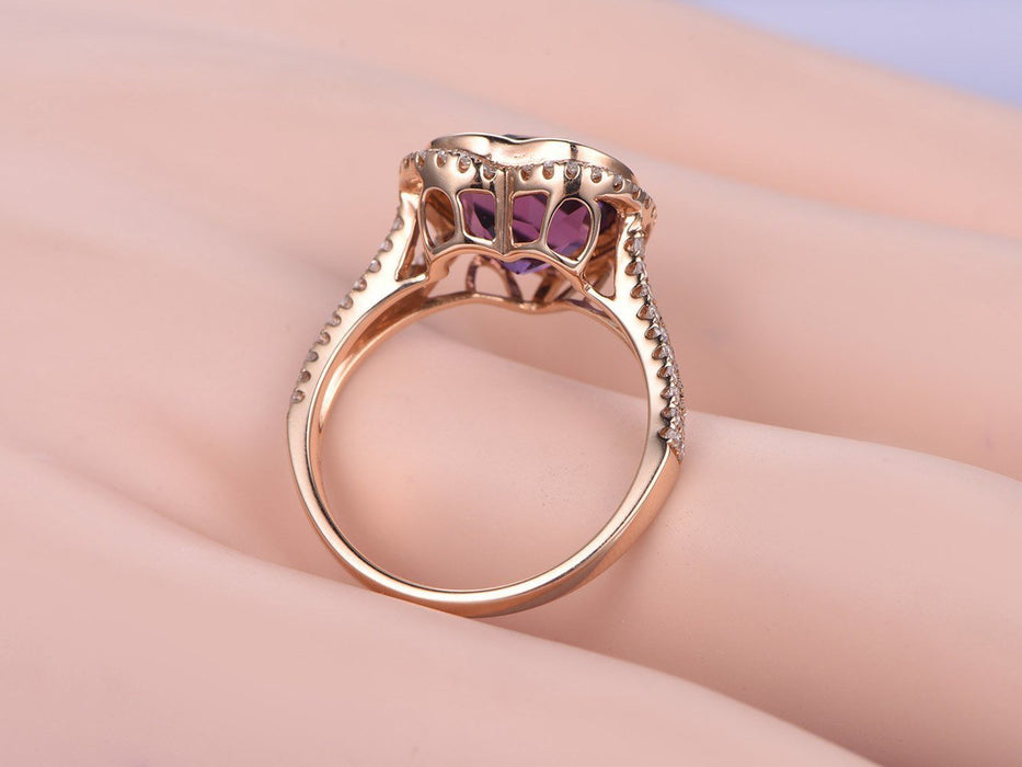 1.50 Carat Heart Shape Amethyst and Diamond Split Shank Engagement Ring in Yellow Gold