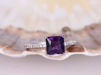 1.25 Carat Princess Amethyst and Diamond Engagement Ring in White Gold