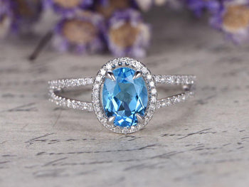 2 Carat Oval Cut Sky Topaz and Diamond Engagement Ring in White Gold