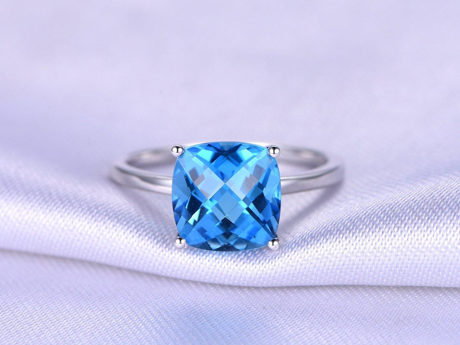 1 Carat Cushion London Blue Topaz Solitaire Engagement Ring in White Gold