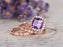 2 Carat Cushion Amethyst and Diamond Antique Trio Ring Set in Rose Gold