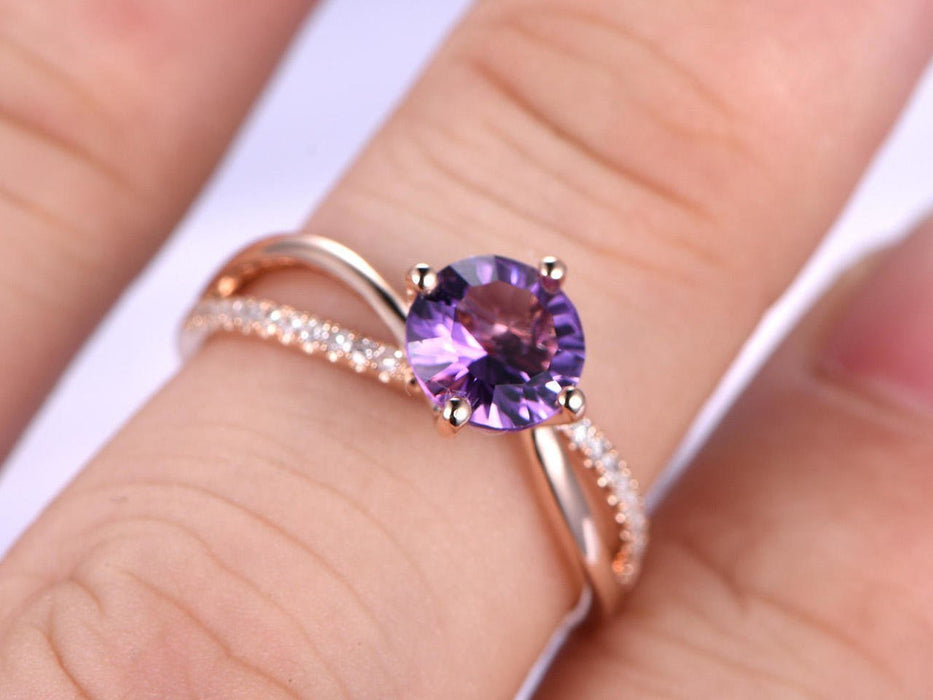 1.25 Carat Round Amethyst and Diamond Split Shank Engagement Ring in Rose Gold