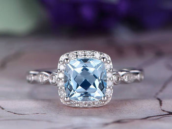 1.25 Carat Cushion Cut Sky Topaz Engagement and Diamond Art Deco in White Gold