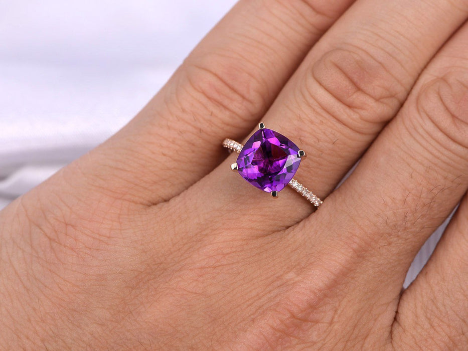 1.50 Carat Round Amethyst and Diamond Engagement Ring in Rose Gold