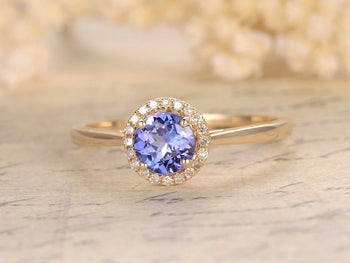 1.25 Carat Round Tanzanite Diamond Milgrain Engagement Rings in White Gold