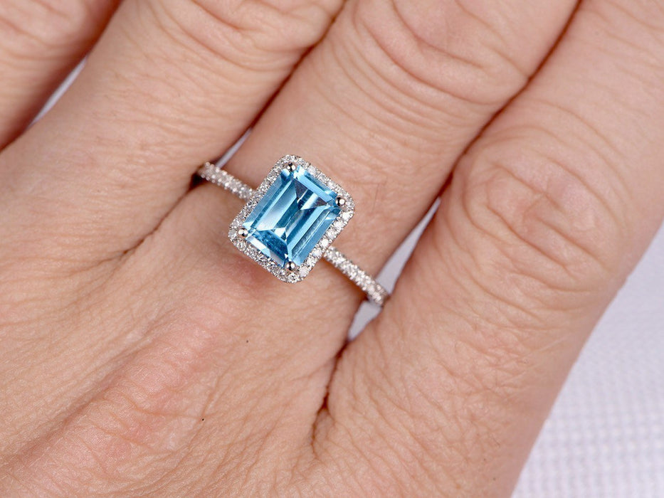 1.50 Carat Emerald Cut Sky Topaz Engagement Ring in White Gold