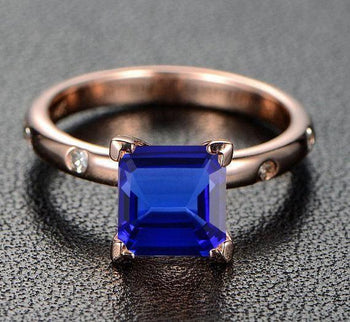 Limited Time Sale: 1.10 Carat Princess Cut Blue Sapphire and Diamond Engagement Ring