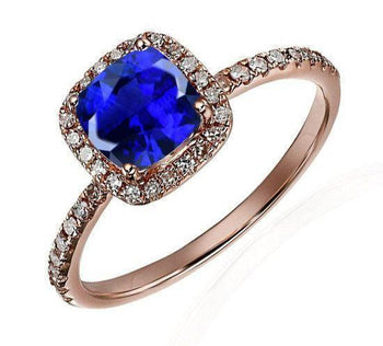 Limited Time Sale: 1.25 Carat Cushion Cut  Blue Sapphire and Diamond Engagement Ring