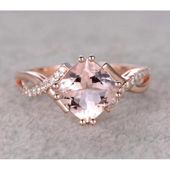 Limited Time Sale 1.25 Carat Cushion Cut Morganite and Diamond Infinity Engagement Ring