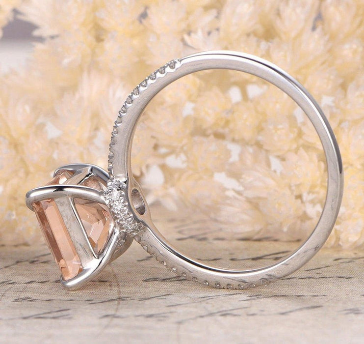 Limited Time Sale: 1.25 Carat Peach Pink Morganite (Princess Cut Morganite) and Diamond Engagement Ring