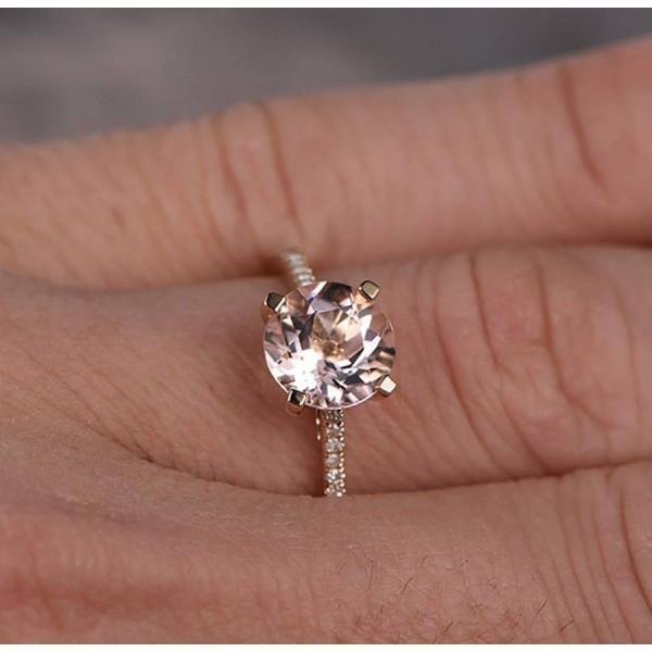 Limited Time Sale: 1.25 Carat Round Cut Peach Pink Morganite and Diamond Engagement Ring