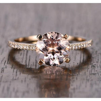 Limited Time Sale: 1.25 Carat Round Cut Peach Pink Morganite and Diamond Engagement Ring