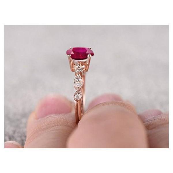 Limited Time Sale: 1.25 Carat Red Ruby and Diamond Engagement Ring in 9k Rose Gold for Women on Sale