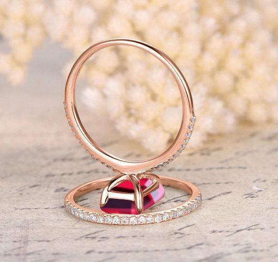 Limited Time Sale: 1.25 Carat Red Ruby (Emerald cut Ruby) and Diamond Engagement Bridal Wedding Ring Set in Rose Gold