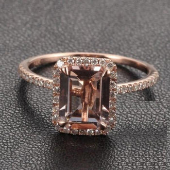 Limited Time Sale: 1.50 Carat Emerald Cut Peach Pink Morganite and Diamond Engagement Ring