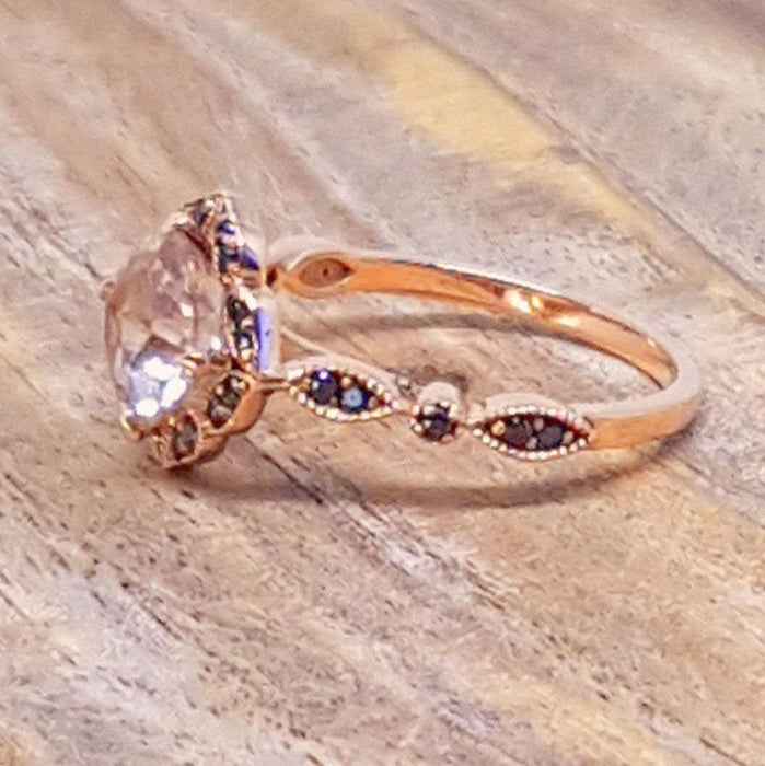 Limited Time Sale Antique 1.25 Carat Morganite and Black Diamond Engagement Ring