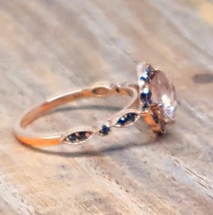 Limited Time Sale Antique 1.25 Carat Morganite and Black Diamond Engagement Ring