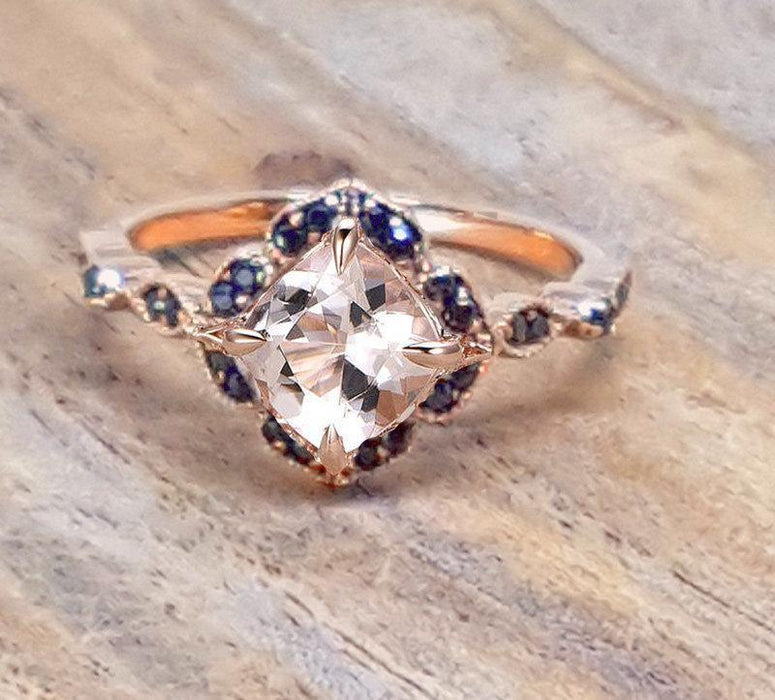 Limited Time Sale Antique 1.25 Carat Morganite and Black Diamond Engagement Ring