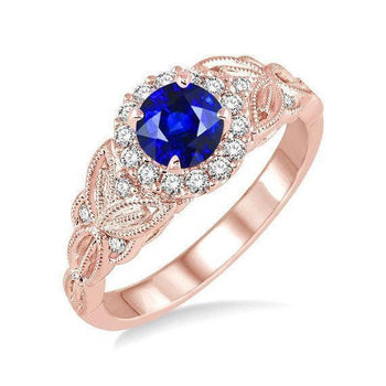 Limited Time Sale: Antique Vintage design 1.25 Carat Round Cut Blue Sapphire and Diamond Engagement Ring