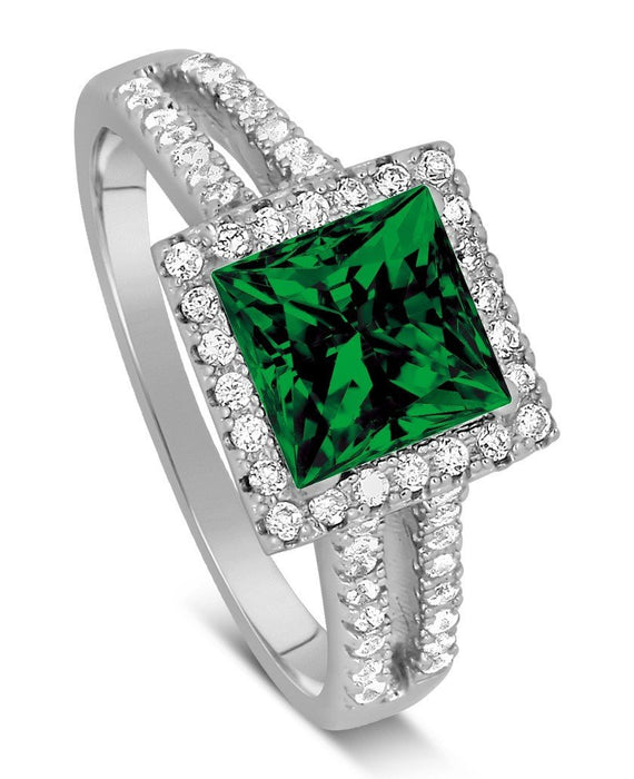 Luxurious 1.50 Carat princess cut Green Emerald and Diamond Engagement Ring