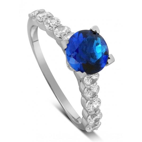 Luxurious 1.50 Carat Round Cut Blue Sapphire and Diamond Engagement Ring