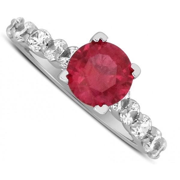 Luxurious 1.50 Carat Round Red Ruby and Diamond Engagement Ring