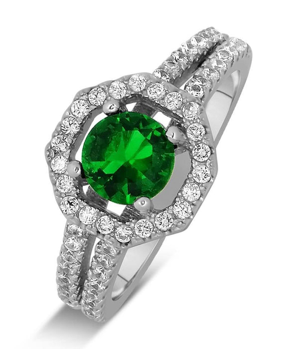 Luxurious 2 Carat Emerald and Diamond halo Engagement Ring