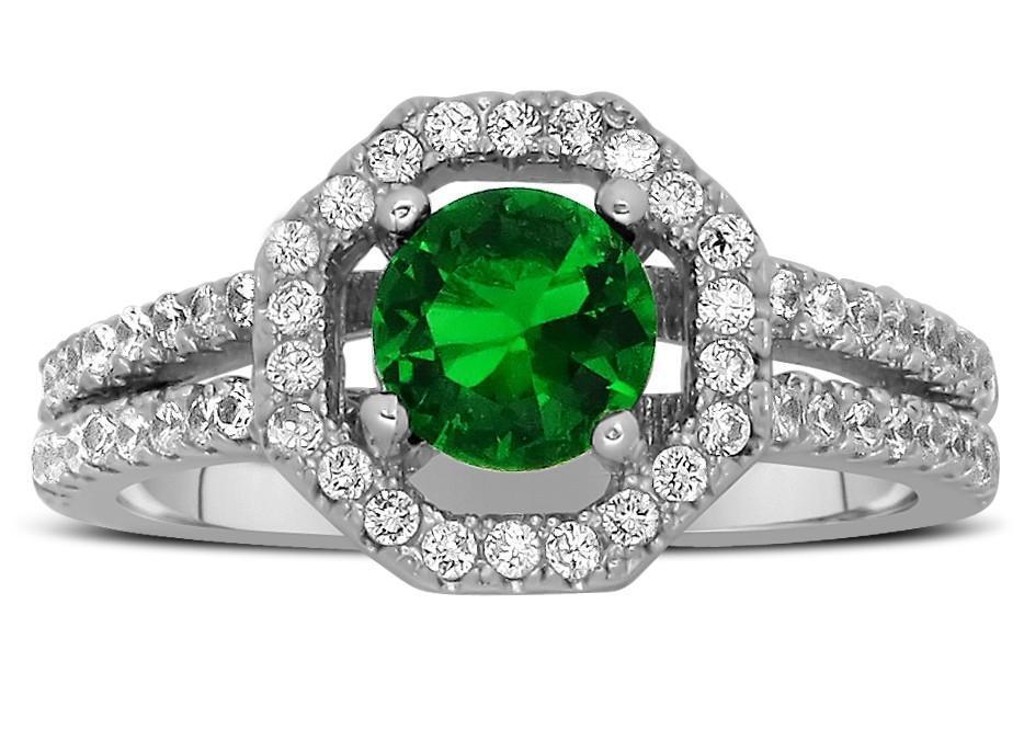Luxurious 2 Carat Emerald and Diamond halo Engagement Ring