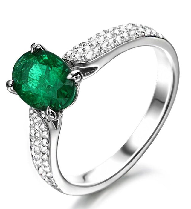 Luxurious 2 Carat Green Oval Emerald and Diamond Engagement Ring