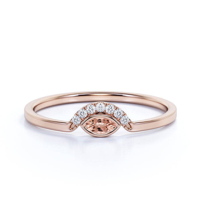 Evil Eye Design Marquise Cut Morganite Dainty Ring in Rose Gold