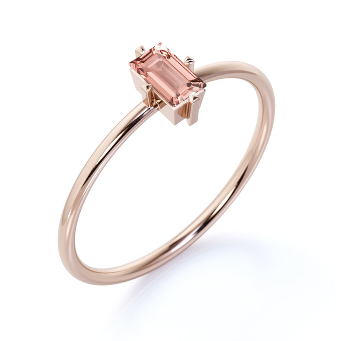 Solitaire Emerald Cut Morganite Dainty Ring in Rose Gold