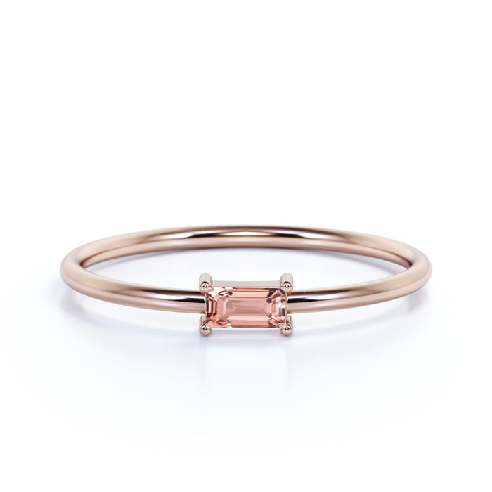Minimalist  Emerald Cut Morganite Dainty Solitaire Ring in Rose Gold