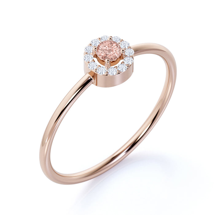 0.37 ct Vintage Halo Set Morganite and Diamond Ring in Rose Gold