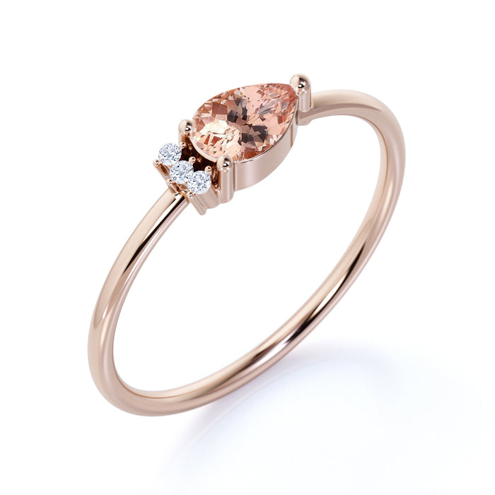 Pear Cut Morganite and  Diamonds Promise Ring in Rose Gold