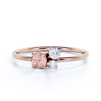 Round Cut Morganite and  Diamond Trio Stacking Ring in Rose Gold