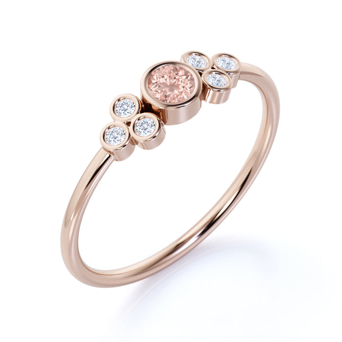 Artdeco Round Cut Morganite and Round Diamonds Ring in Rose Gold