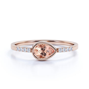 0.51 ct Pear Cut Morganite with Pave Set Diamonds Ring in Rose Gold