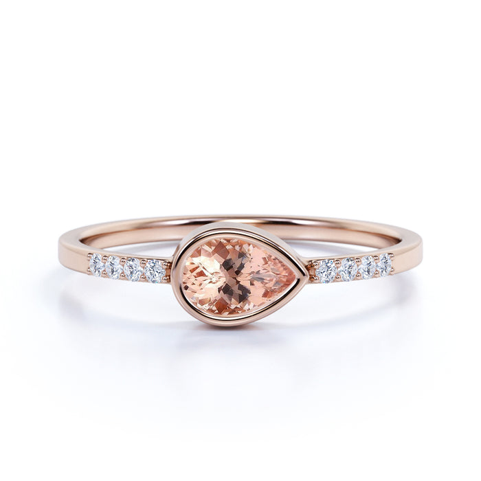 0.51 ct Pear Cut Morganite with Pave Set Diamonds Ring in Rose Gold