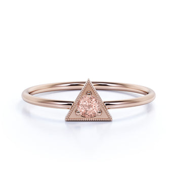 Vintage Solitaire Round Cut  Morganite Stacking Ring in  Rose Gold