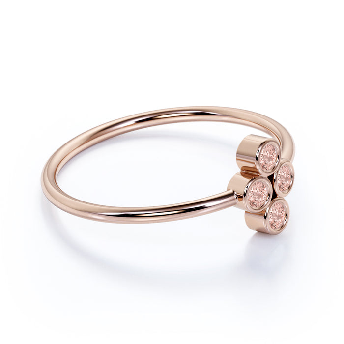 4 Stone Bezel Set Round Cut Morganite Stackable Ring in Rose Gold