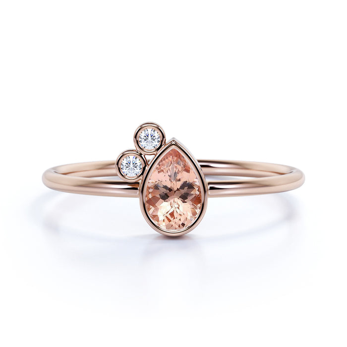 Unique Bezel Set Pear Cut Morganite and Diamond Stacking Ring in Rose Gold