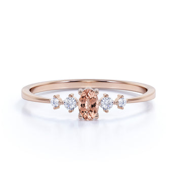4 Stone Oval Cut Morganite and  White Diamond Stacking Ring in Rose Gold
