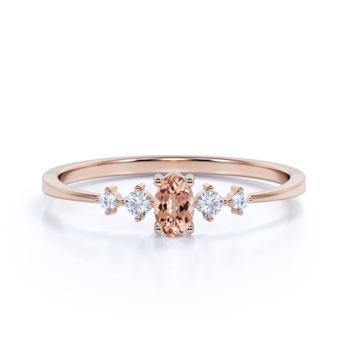 4 Stone Oval Cut Morganite and  White Diamond Stacking Ring in Rose Gold