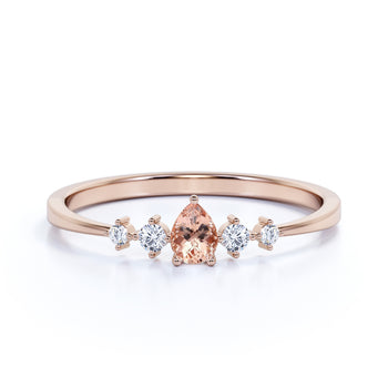 4 Stone Pear Cut Morganite and  White Diamond Stacking Ring in Rose Gold