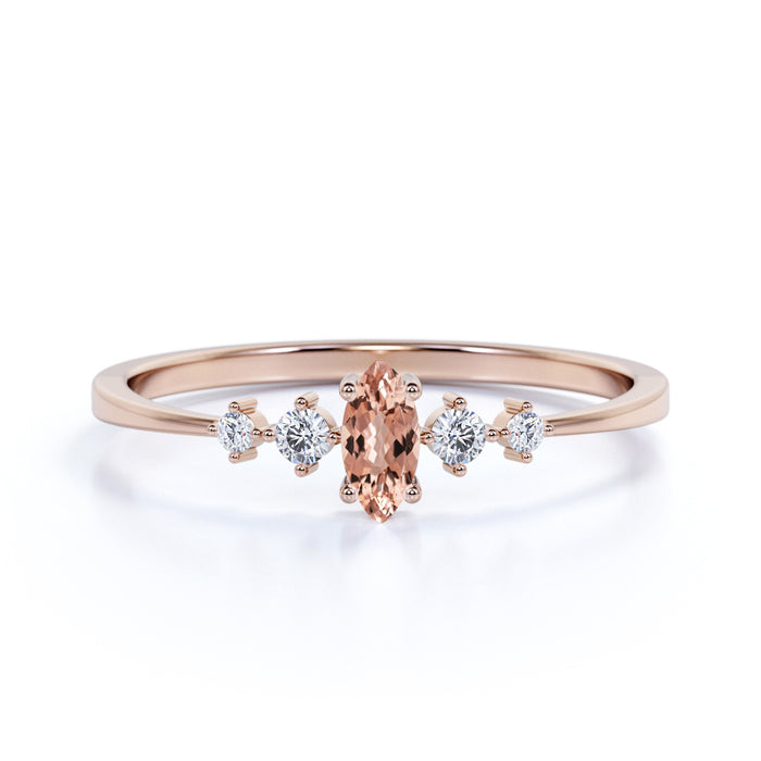 0.35 ct Marquise Cut Morganite and  White Diamond Promise Ring in Rose Gold